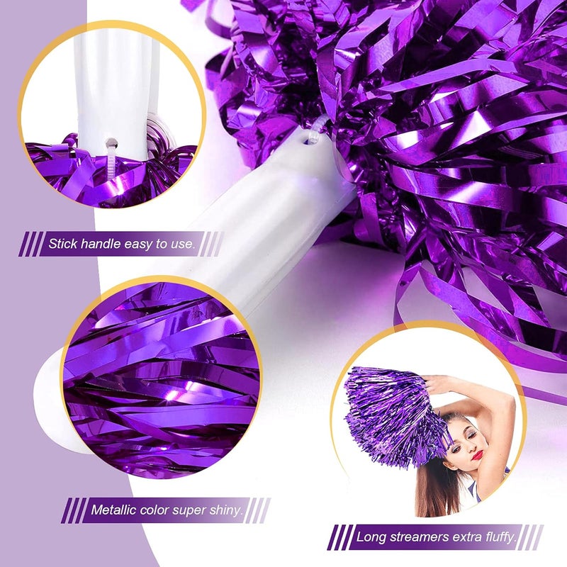 DILIBRA 24 Pcs Metallic Cheerleading Pom Poms for Kids, Cheerleaders Cheer Pom Poms with Baton Handle, Cheering Squad Hand Flower for Adults Team Spirit Sports Game Dancing Party - Image 5
